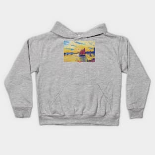 New York Sunset with sail boat Kids Hoodie